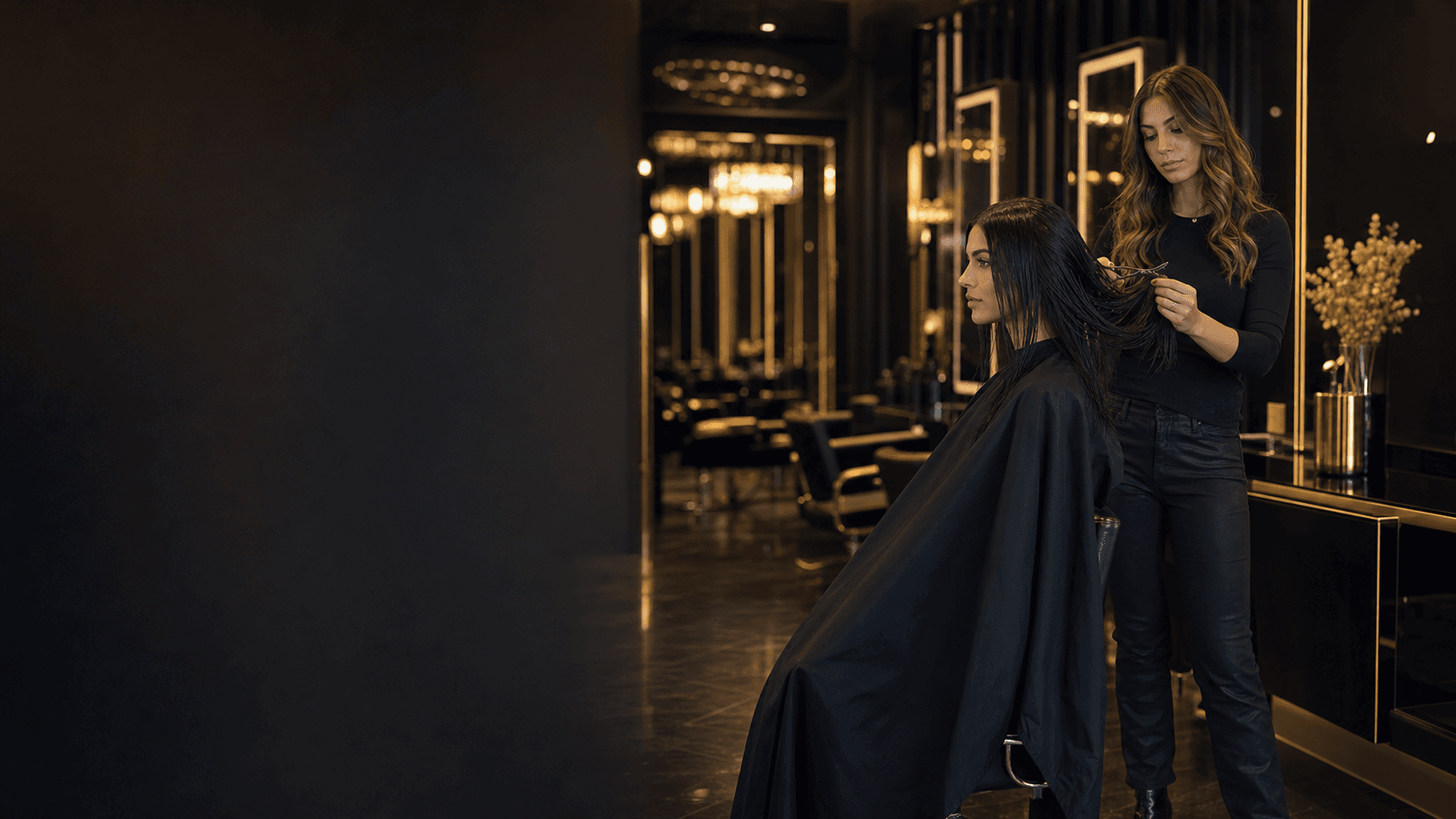 Woman receiving a premium haircut at STYLEHVN salon